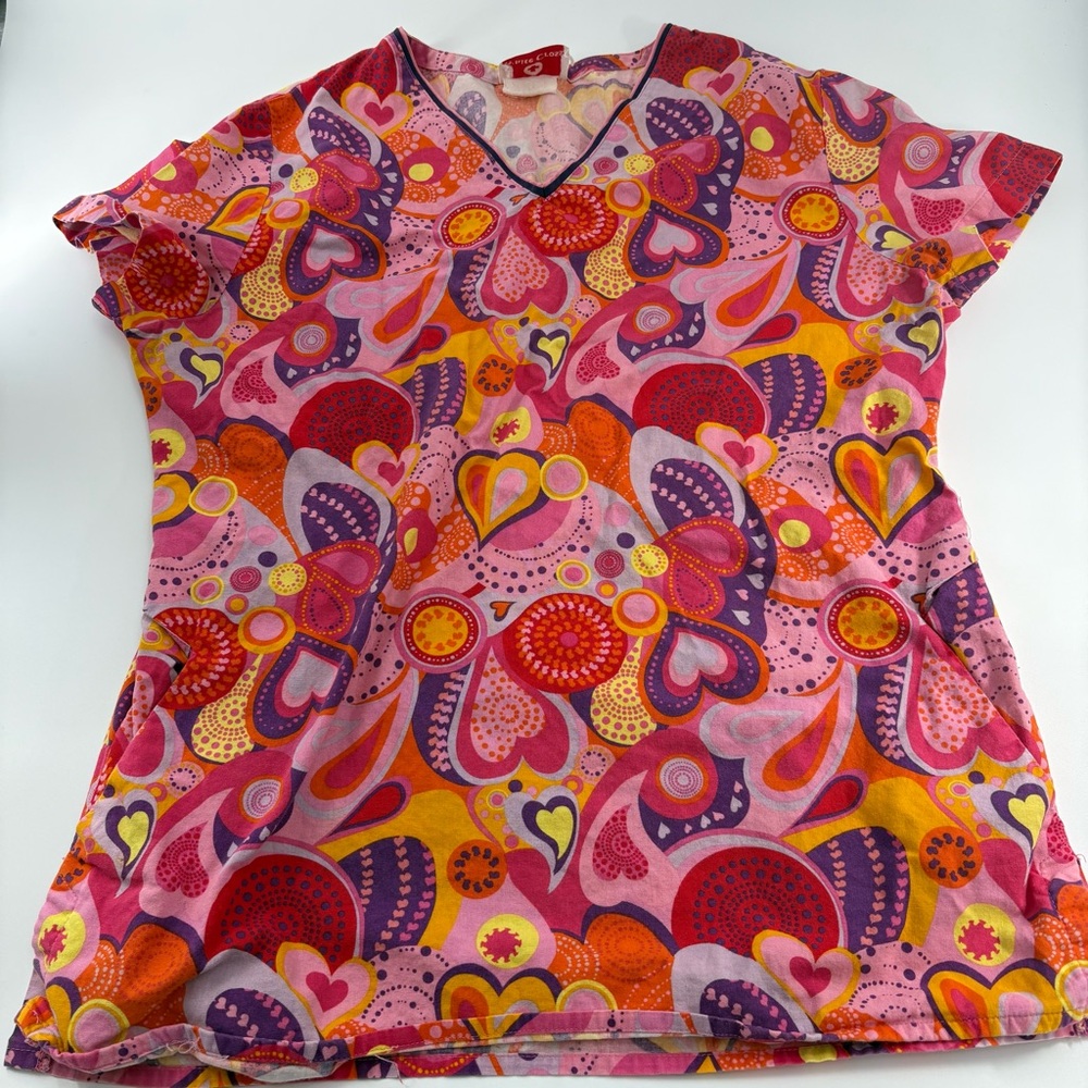 White Cross Women's Valentine's Day Scrub Top